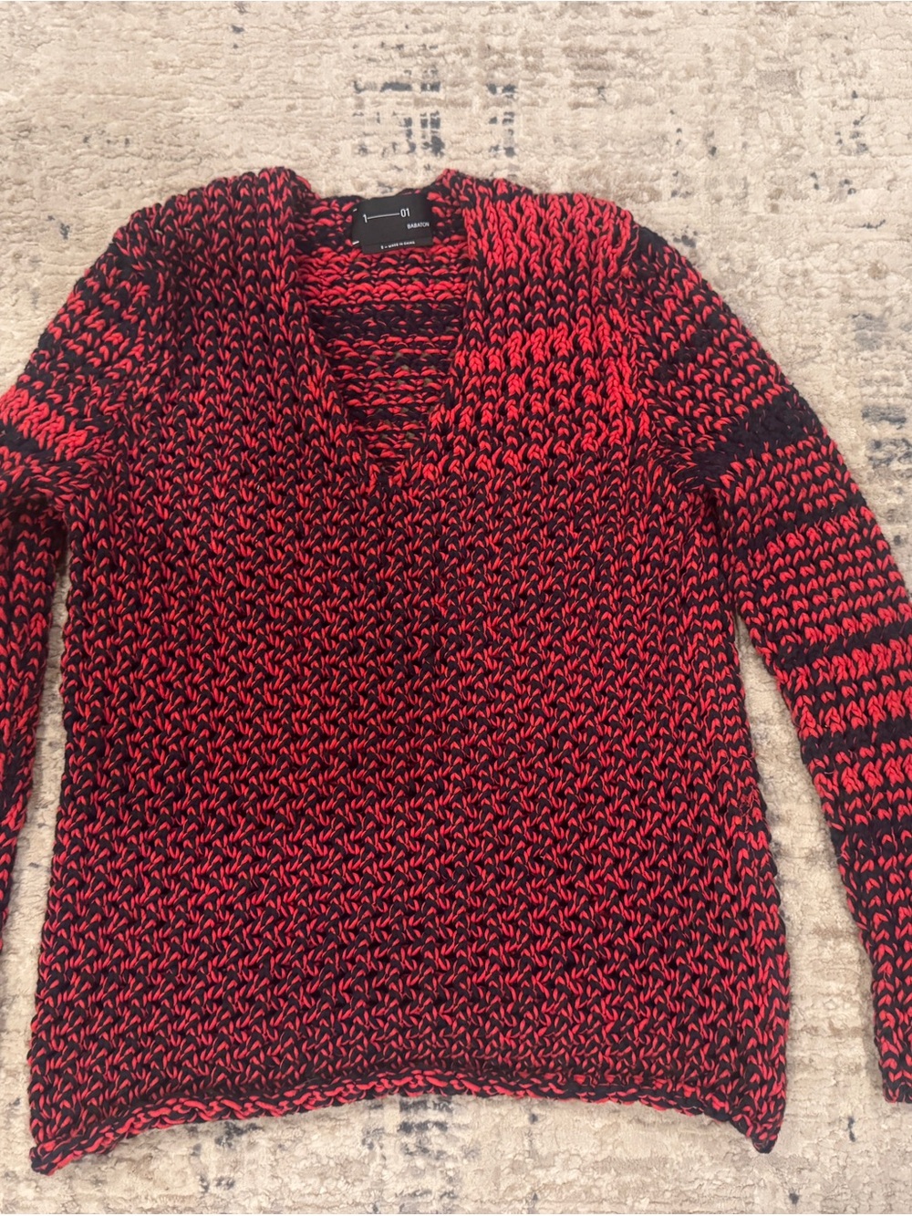 Babaton Black and Red Marled V-Neck Sweater